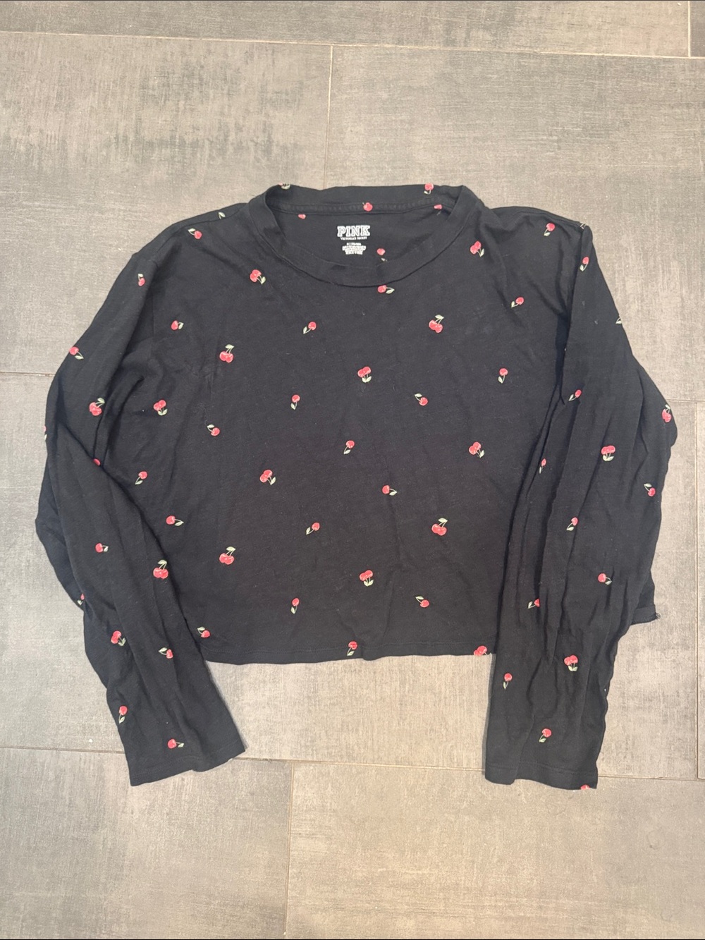 PINK Victoria's Secret Black Tee with Red Cherry Print